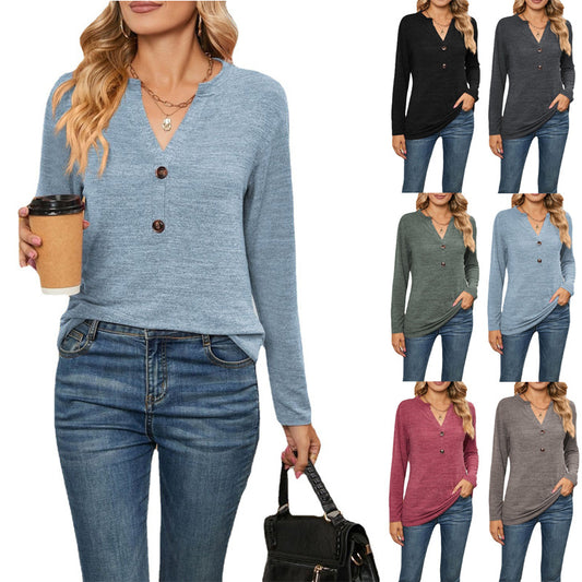 Women's Autumn Casual Button Brushed Long Sleeve Tops