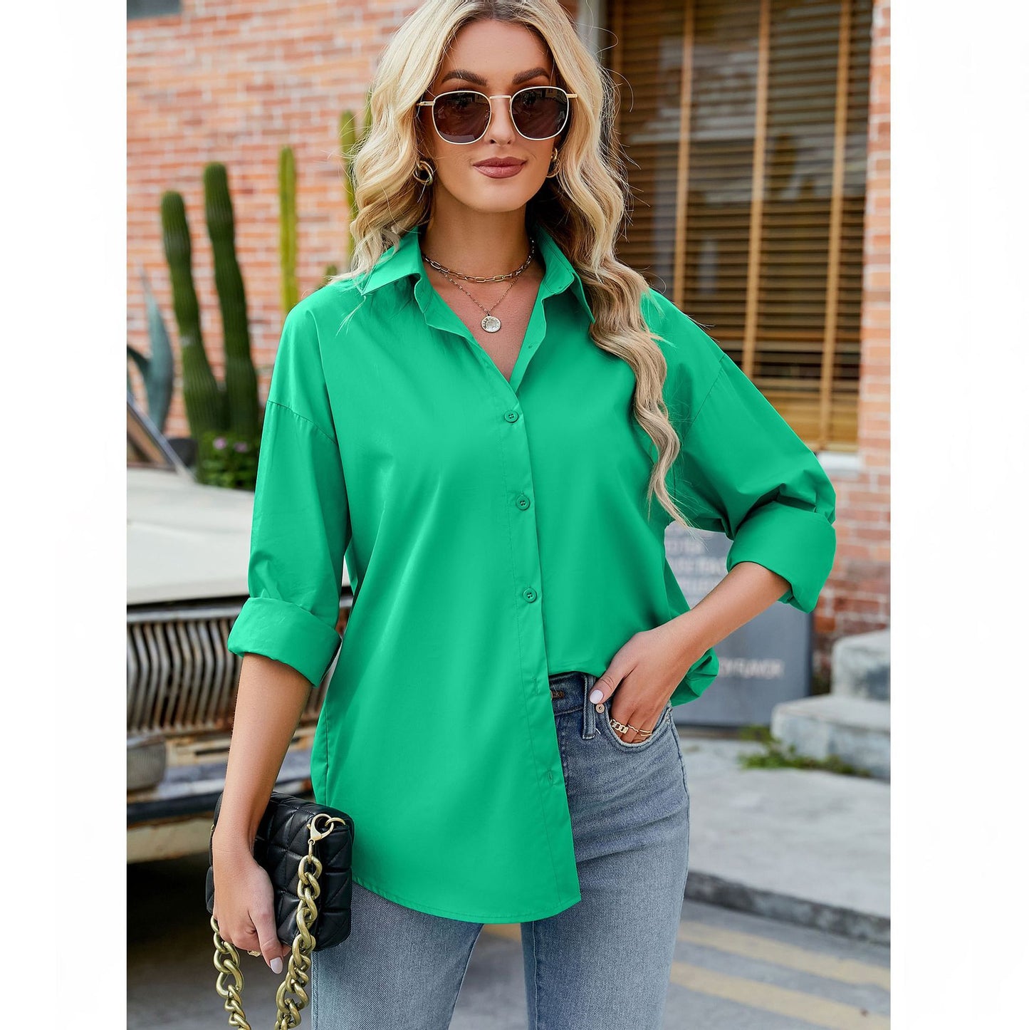 Women's Candy Color Loose Casual Long Sleeves Blouses