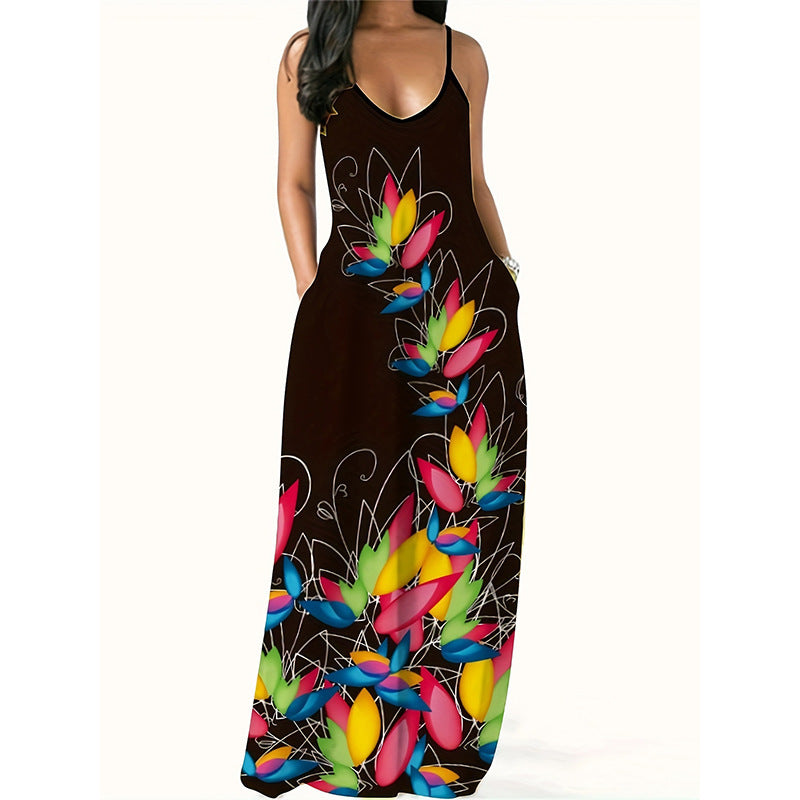 Women's Summer Sleeveless Printed Sexy Dress Long Dresses