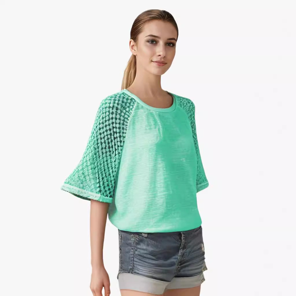 Women's Lace Patchwork Round Neck T-shirt Blouses