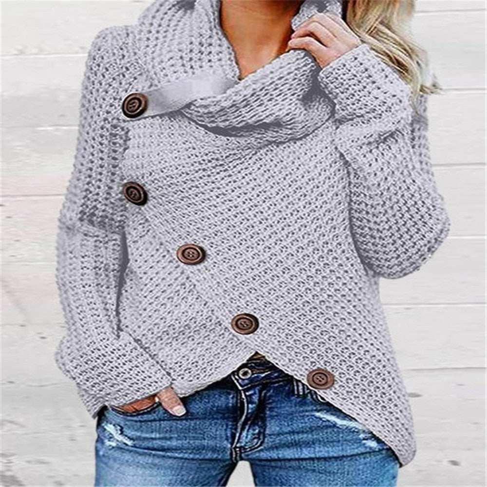 Women's Button Turtleneck Solid Color Long Sleeve Sweaters