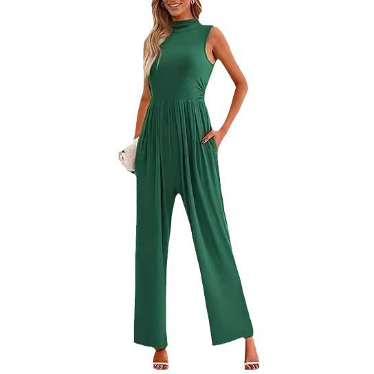 Lässiger, einteiliger, ärmelloser Jumpsuit mit weitem Bein und Gürtel für Damen