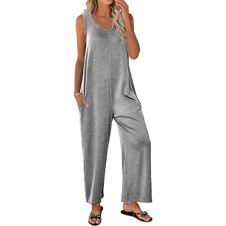 Lockere, gerade, einfarbige, weite Sling-Overalls für Damen