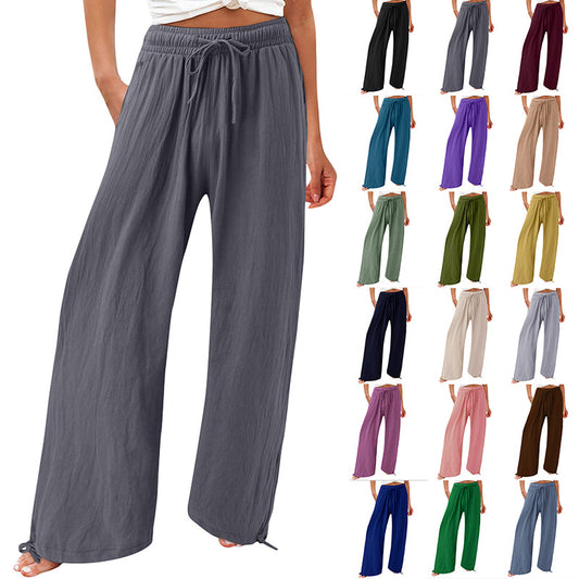 Elastic Casual Solid Color Trousers Wide Pants