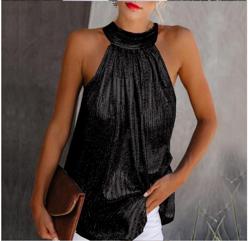 Women's Double Halter Zipper Sleeveless T-shirt Casual Blouses