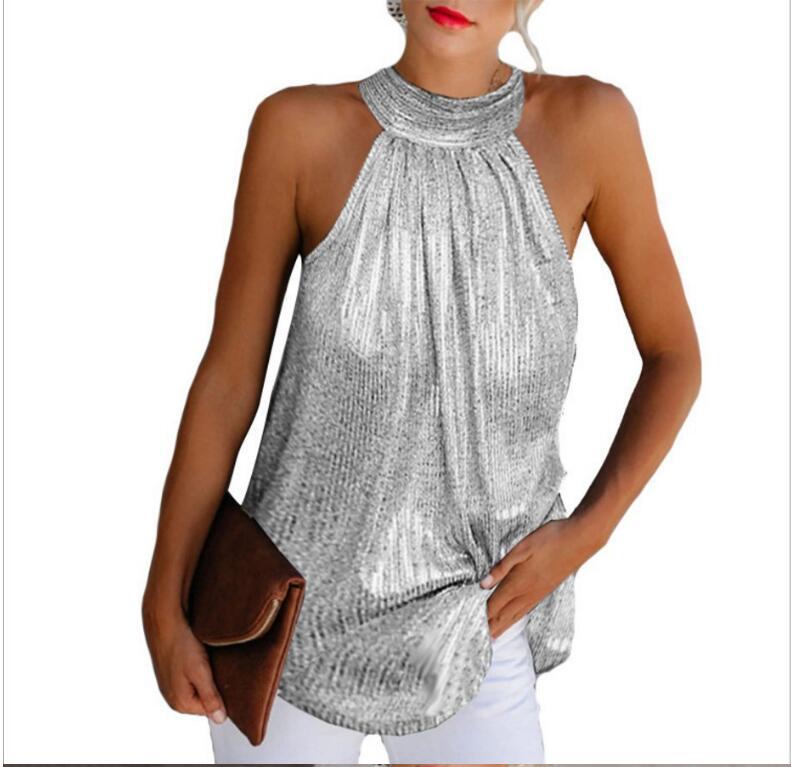 Women's Double Halter Zipper Sleeveless T-shirt Casual Blouses