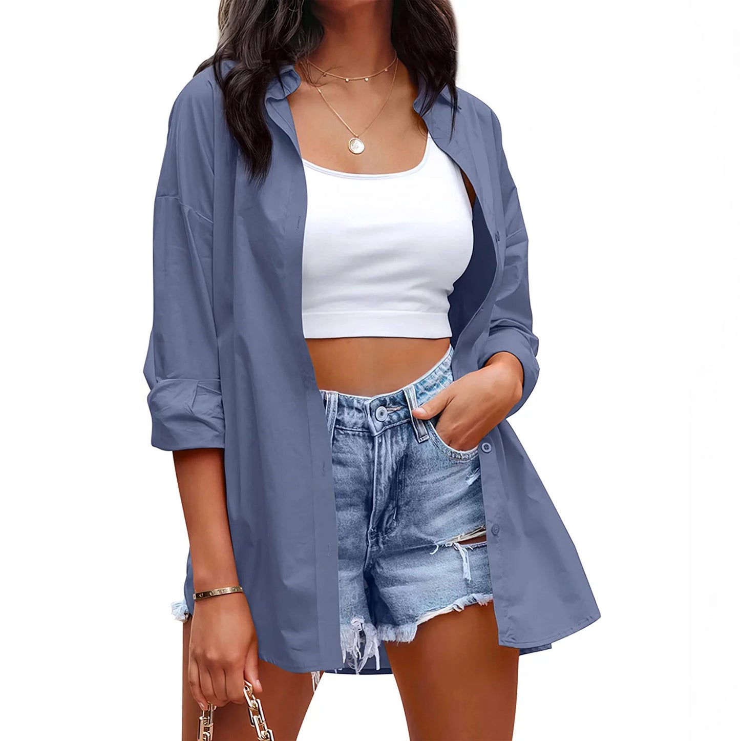 Women's Candy Color Loose Casual Long Sleeves Blouses