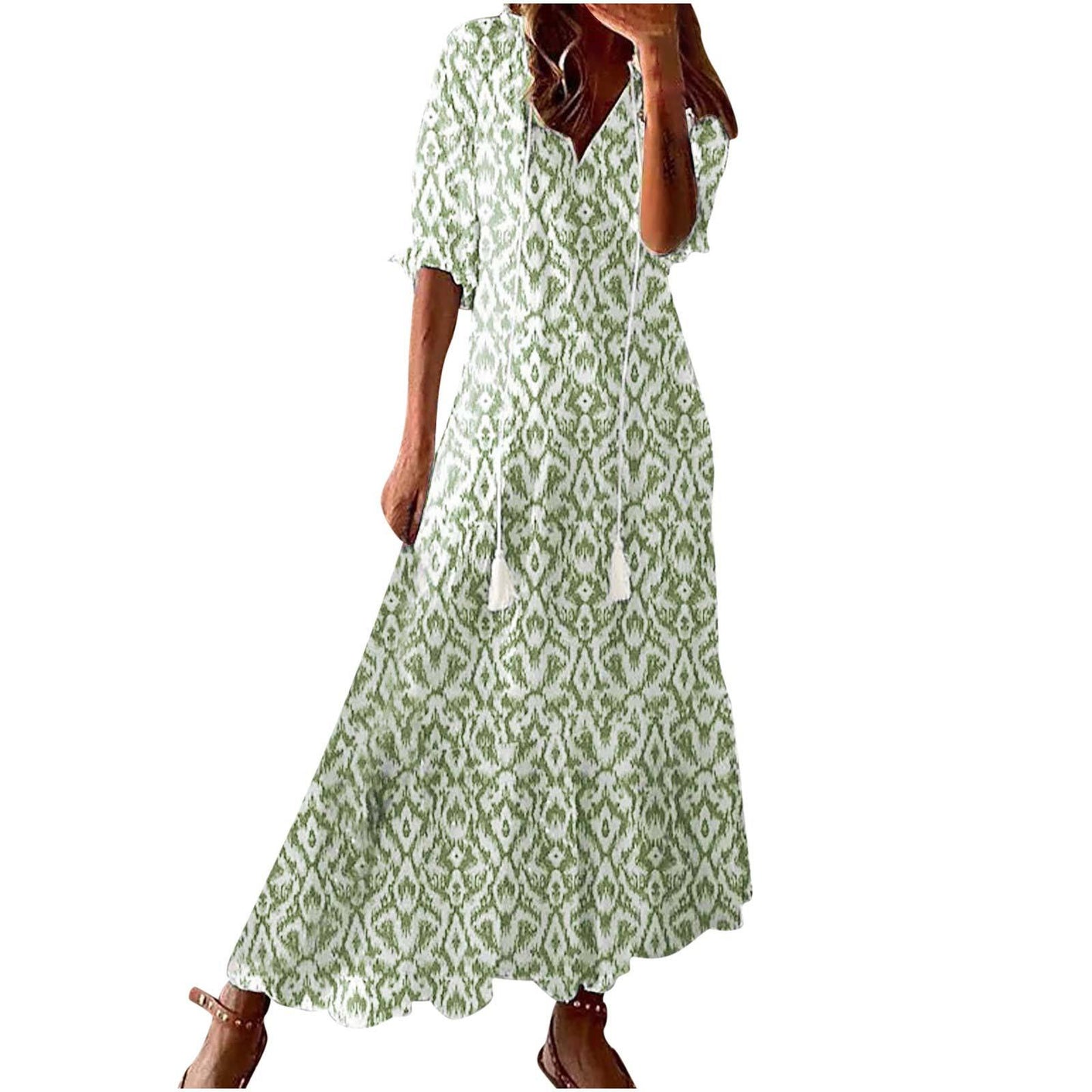 Women's Bohemian Style Print Dress Mid Waist Dresses