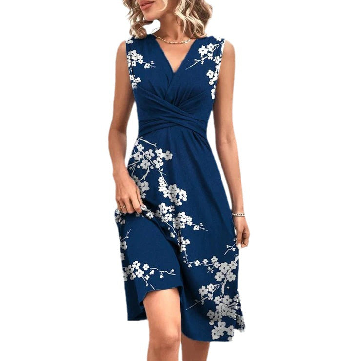 Women's Fashion Positioning Printing Cross Sexy Sleeveless Dresses