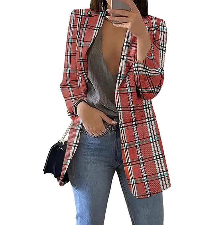 Women's Plaid Leisure Lapel Slim-fit For Blazers