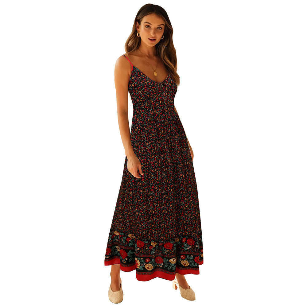 Women's Summer Large Swing Bohemian Strap Floral Dresses