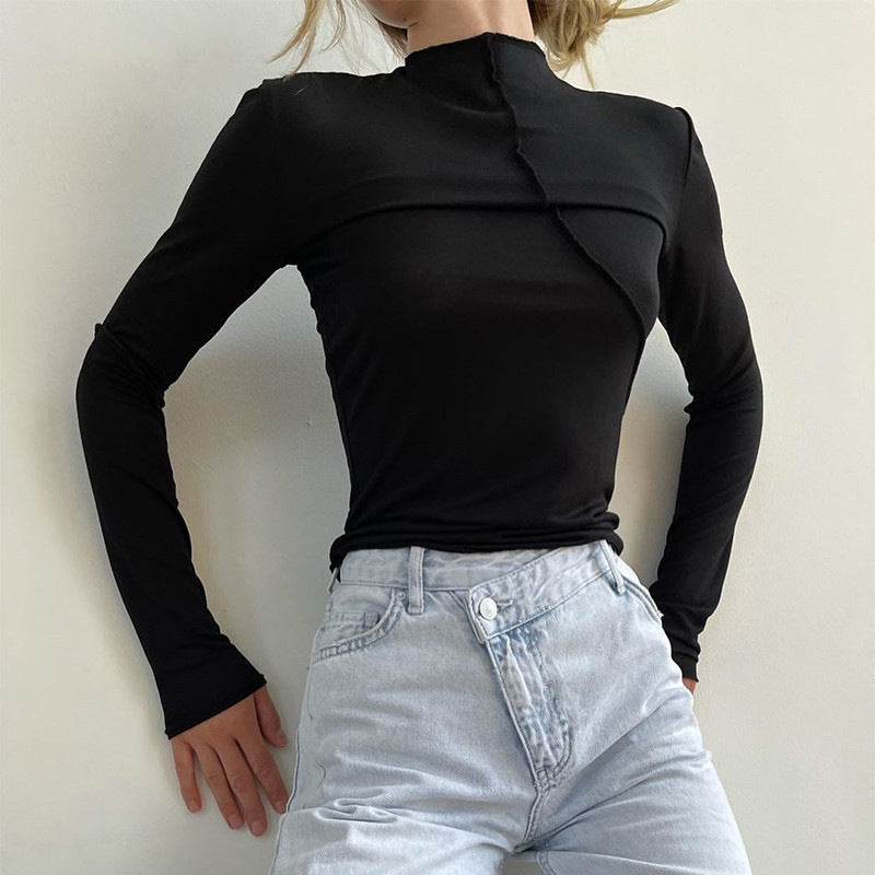 Women's Split Line Long Sleeve Half Turtleneck Blouses