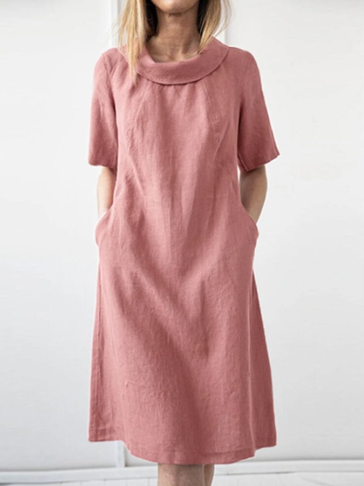 Women's Loose Solid Color Cotton Linen Sleeve Dresses