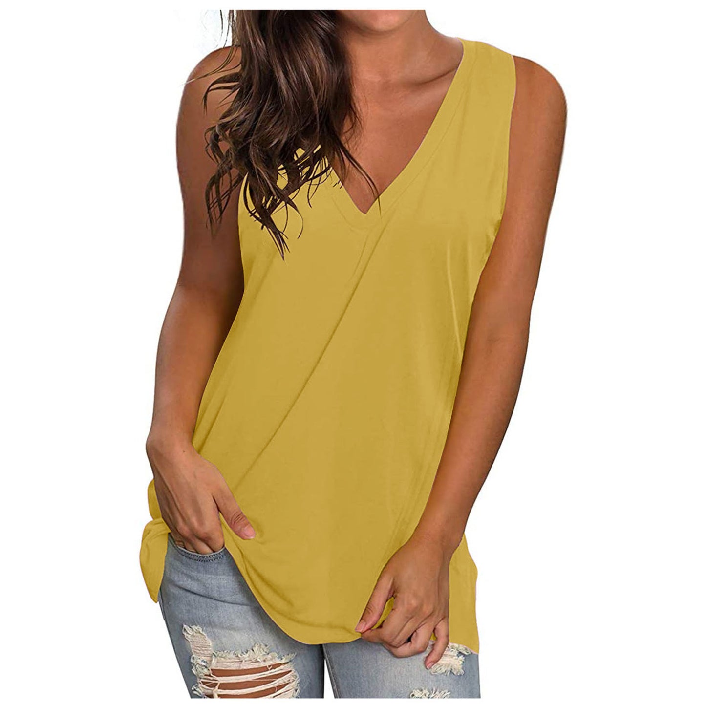 Women's Color Summer Solid Loose Sleeveless T-shirt Tops