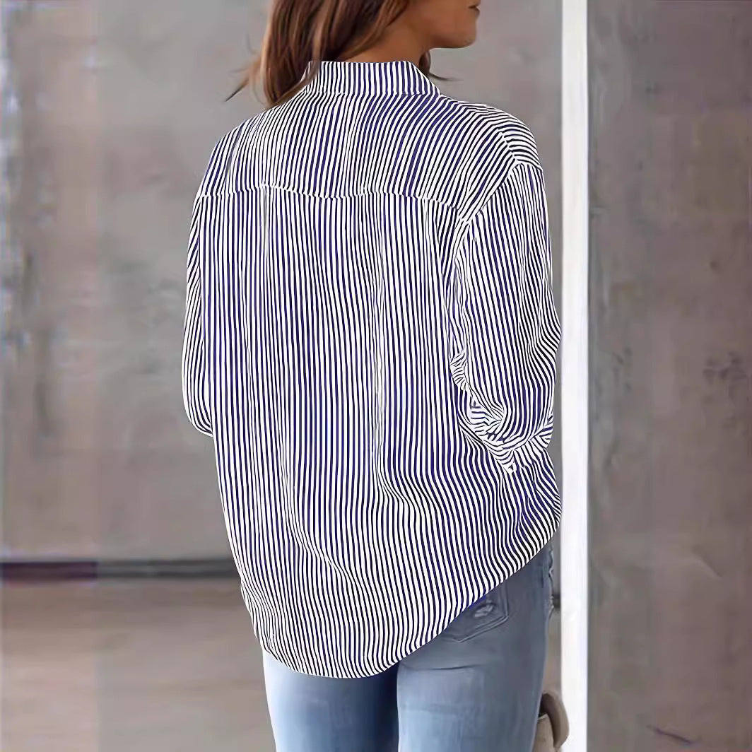 Women's Autumn Print Striped Casual Fashion Long Blouses