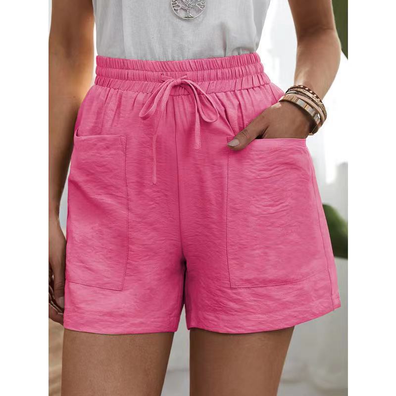 Damen Sommer Shorts mit lockerer Leinen-Freizeittasche und einfarbiger Hose