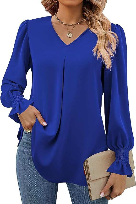 Frauen Farbe Chiffon Hemd Pullover Horn Lange Blusen