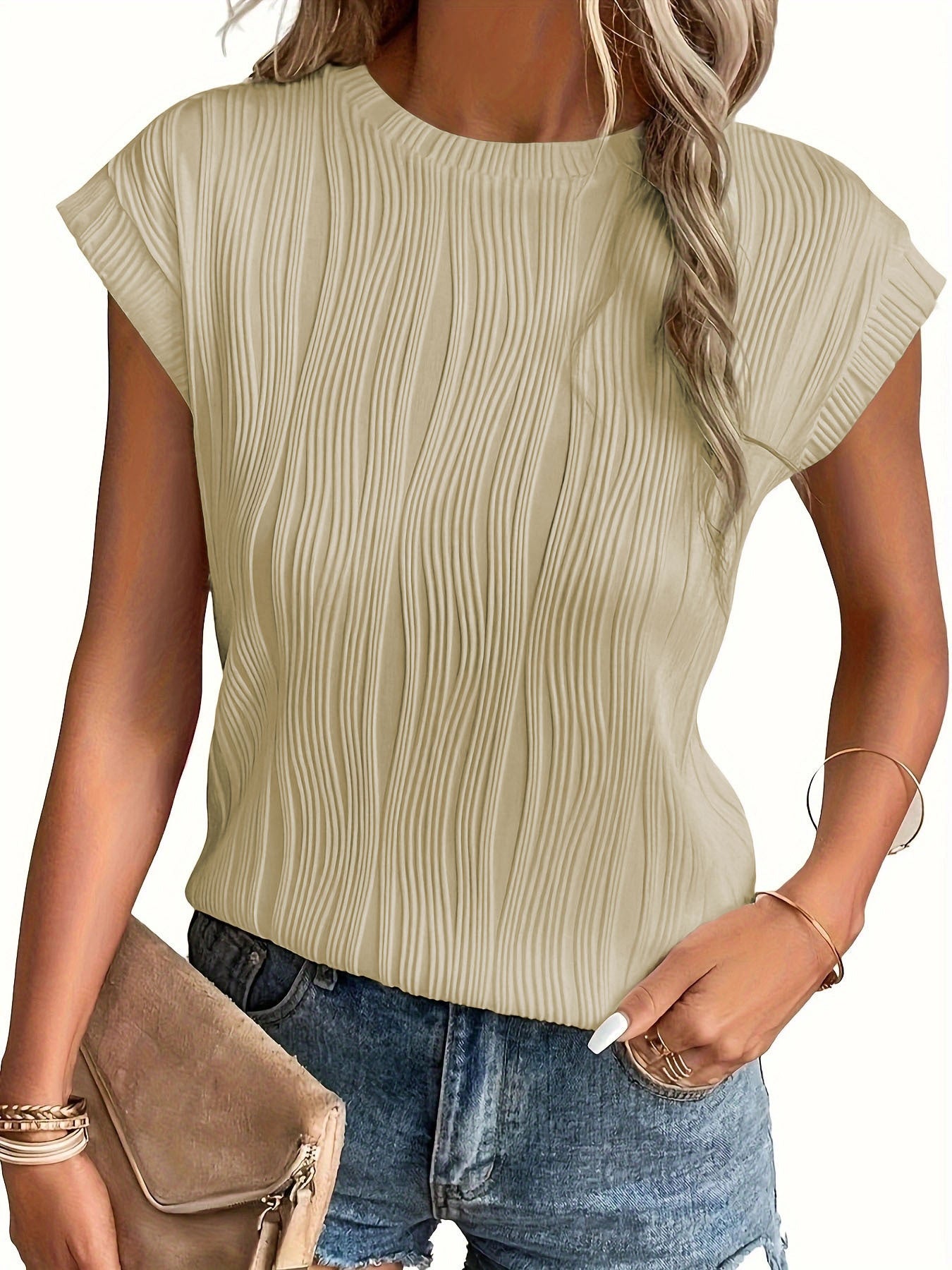 Women's Fashion Casual Round Neck Super Sleeve Blouses