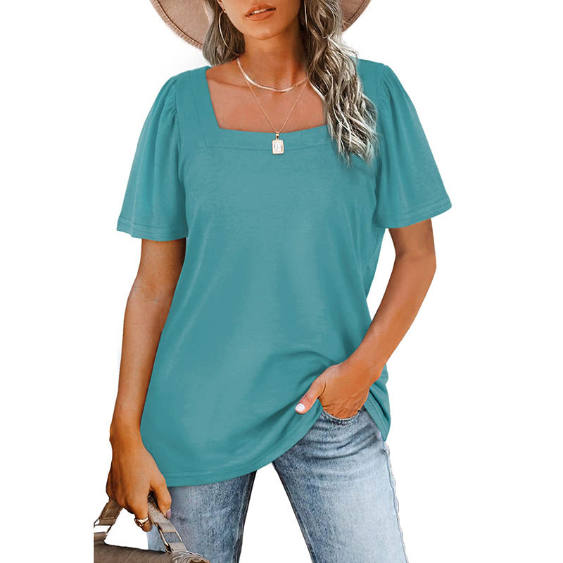 Women's T-shirt Summer Solid Color Loose Square Blouses