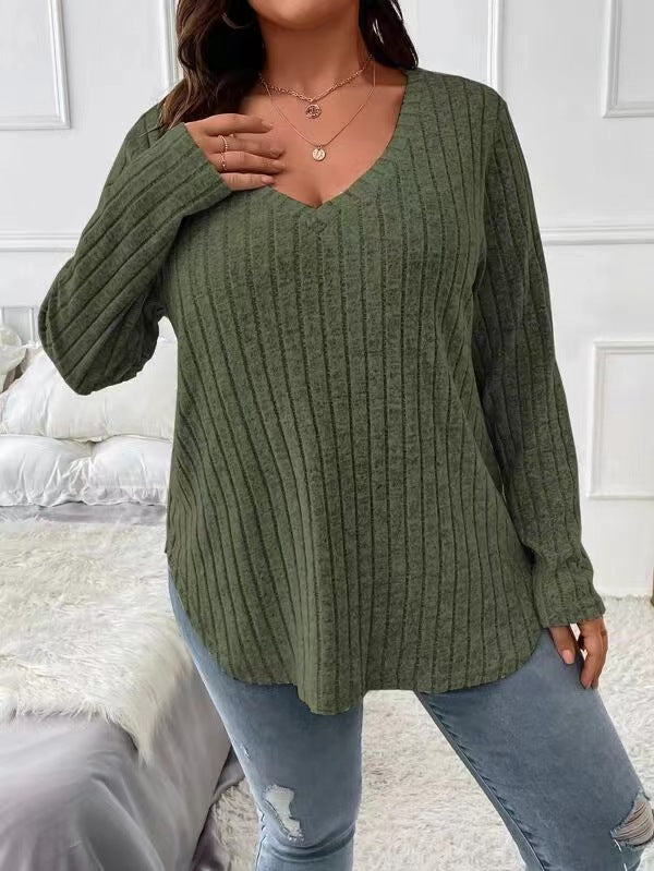 Women's Solid Color Long Sleeve Sunken Stripe Blouses