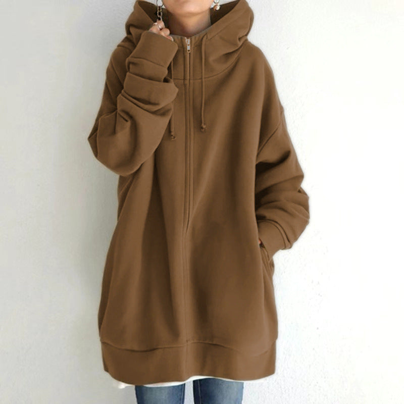 Personality Street Zipper Hooded Long Lining Sweaters