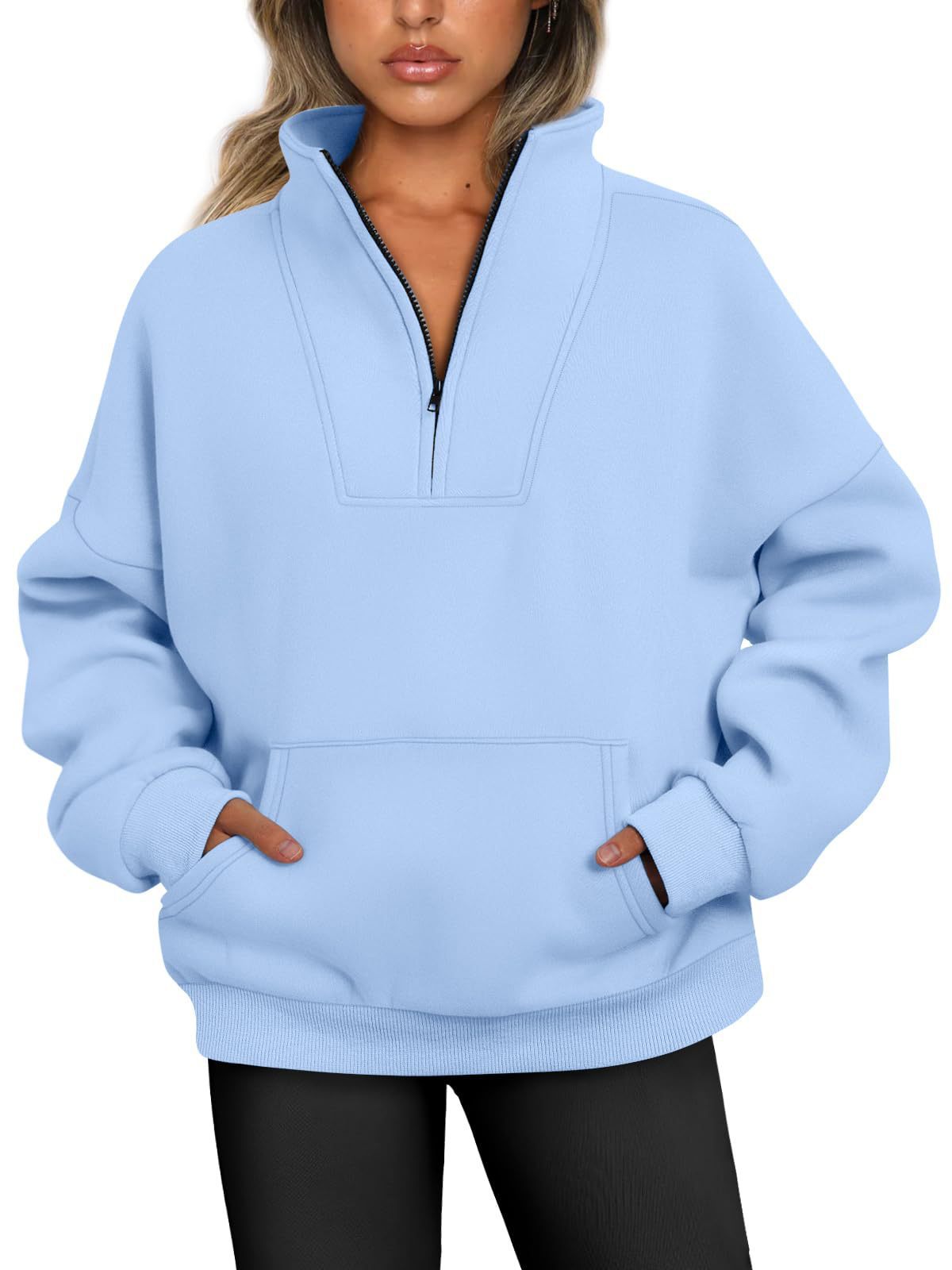 Women's Collar Solid Color Hoodie Pocket Zipper Tops