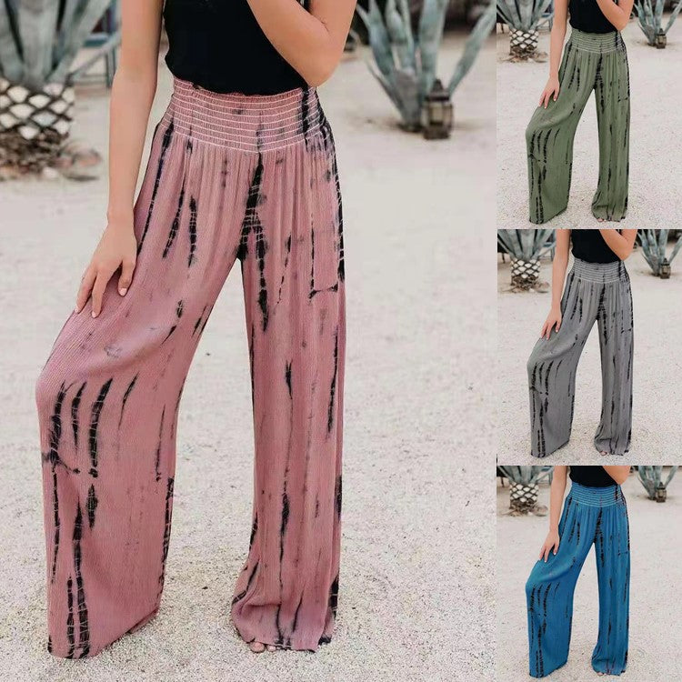 Pantalon à jambes larges avec poche taille haute élastique à la mode