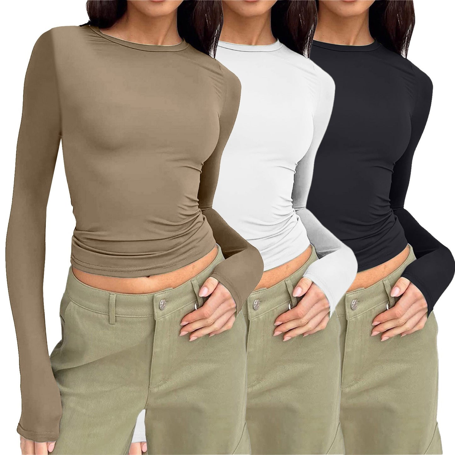 Women's Color Slim Pullover T-shirt Female Street Blouses