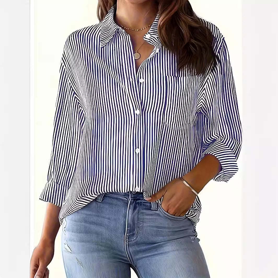 Women's Autumn Print Striped Casual Fashion Long Blouses