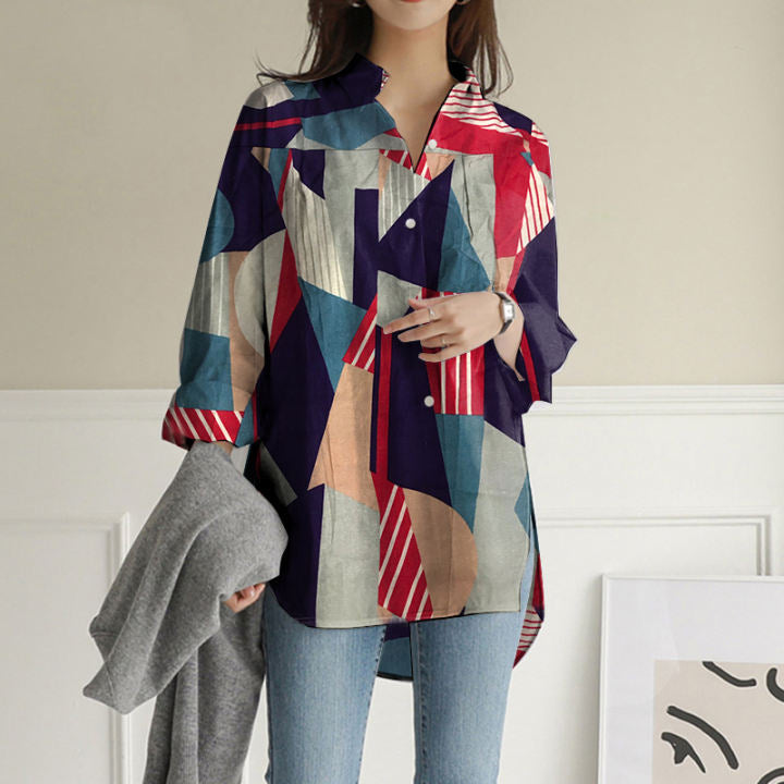 Women's Long Sleeve Loose Artistic Retro Mid-length Shirt Blouses