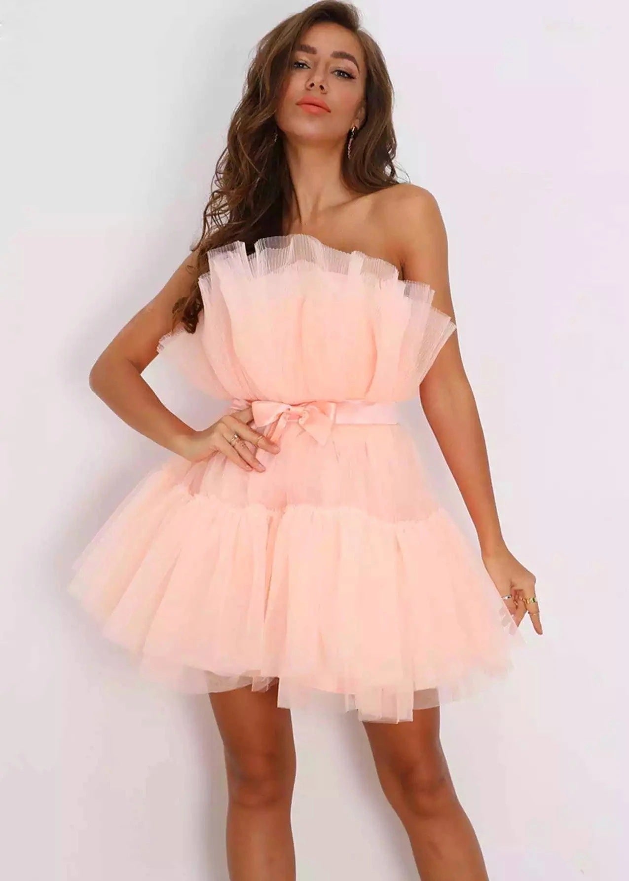 Women's Tube Mesh Graceful Bow Pettiskirt Dress Tops