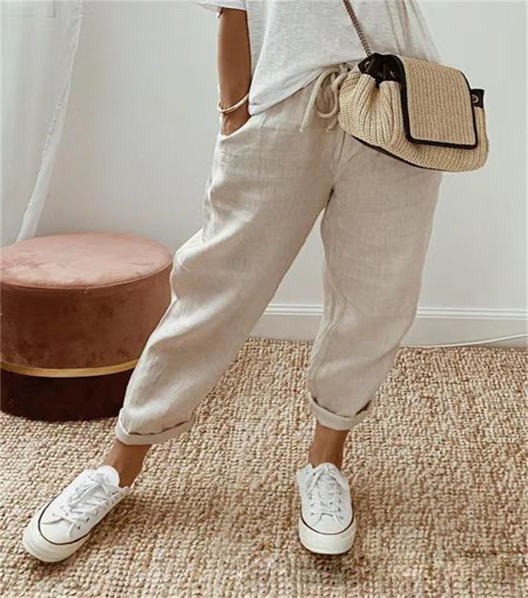 Women's Cotton And Linen Pocket Slacks Pants