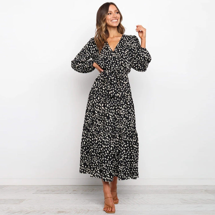 Women's Autumn Leopard Print Long Sleeve Loose Dresses