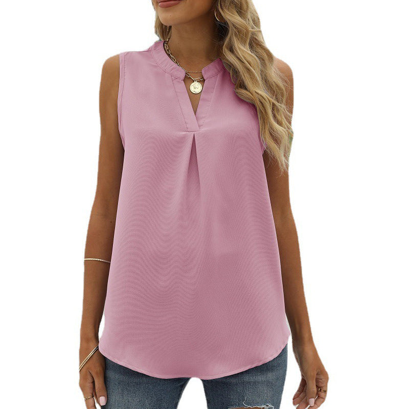 Women's Color Chiffon Shirt Loose V-neck Pullover Vests