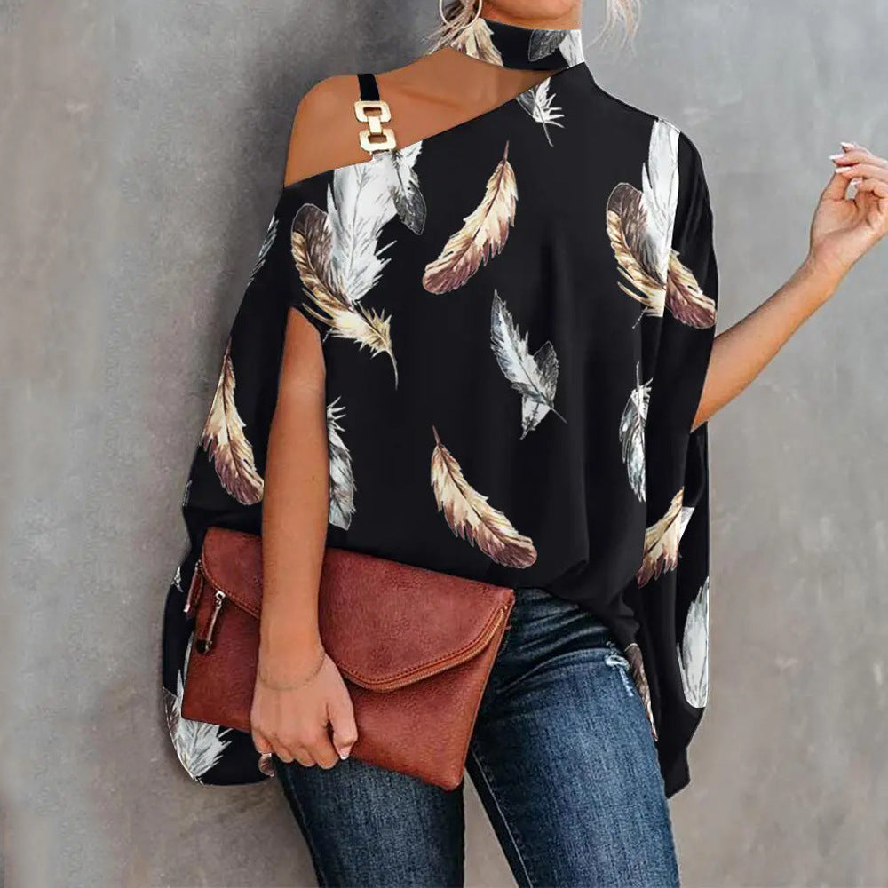 Women's Summer Printed Sexy Collar Loose Blouses