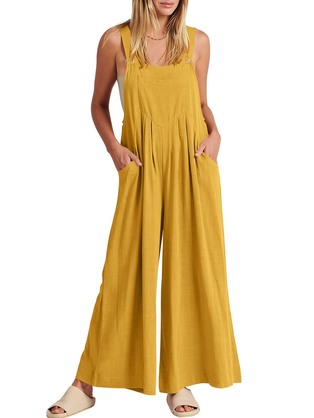 Women's Solid Color Loose Casual Cotton And Jumpsuits