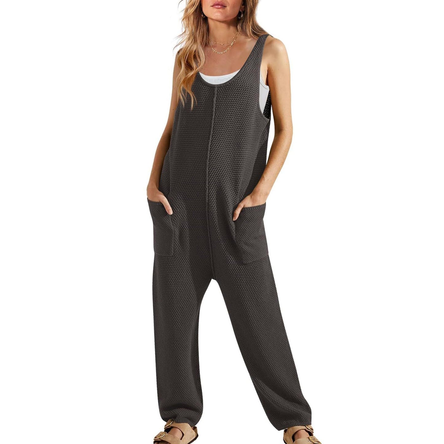 Damen Loose Sleeveless Collar Einteilige Hose Doppel-Overalls