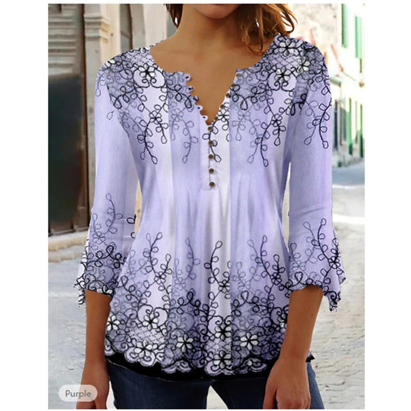 Classy Summer Fashion Flower Printed T-shirt Blouses