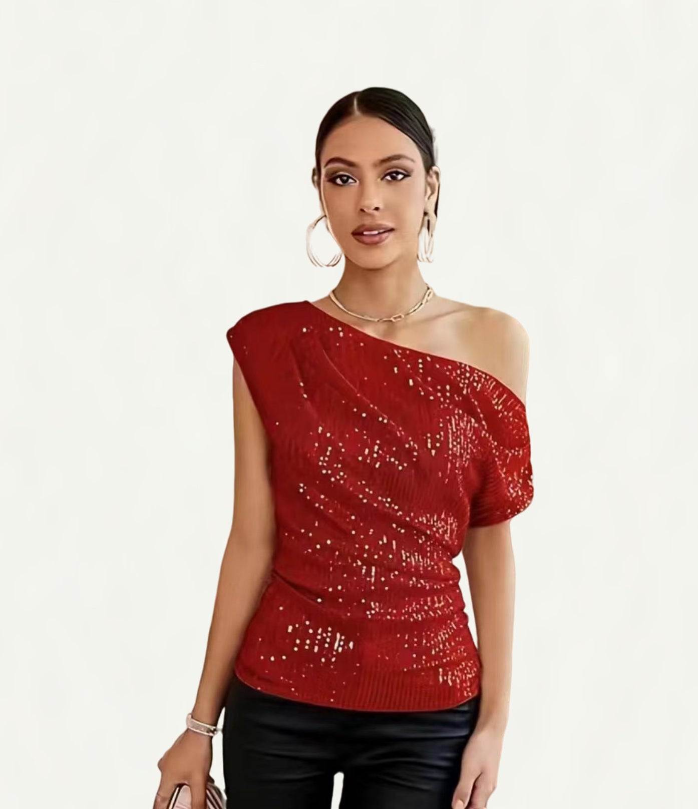 Women's Sequined Glitter Sequin Diagonal Collar Sleeve Shorts