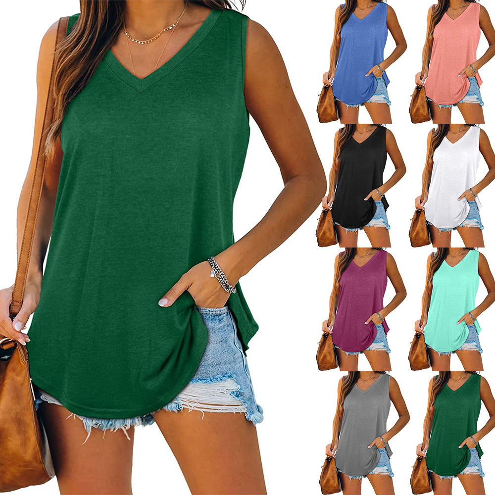 Women's V-neck Dovetail Sleeveless Solid Color Blouses