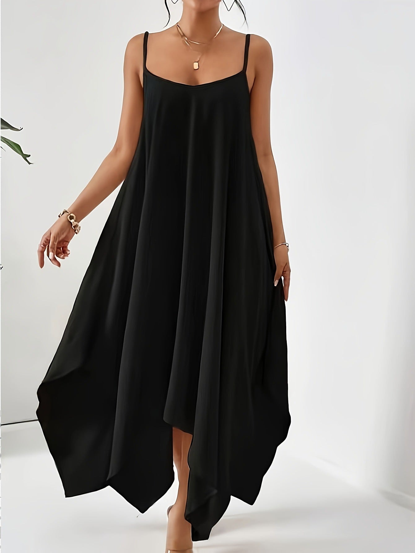 Women's Color Strap Backless Irregular Sleeveless Loose Dresses