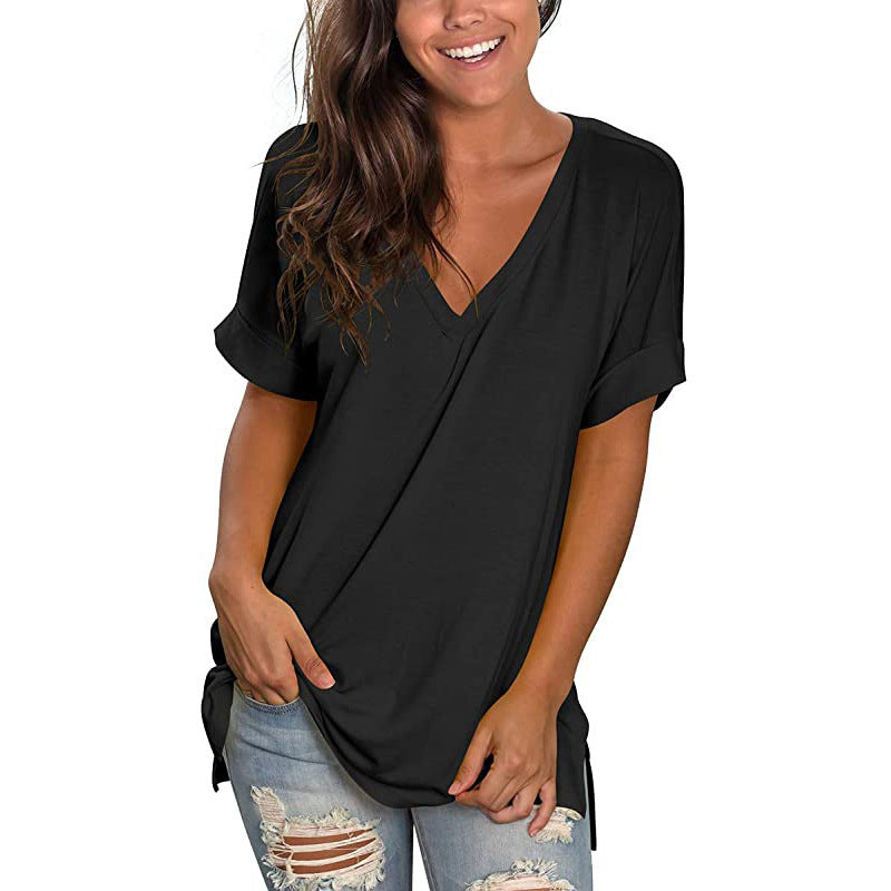 Women's Summer Solid Color Short-sleeved Loose Wear Blouses