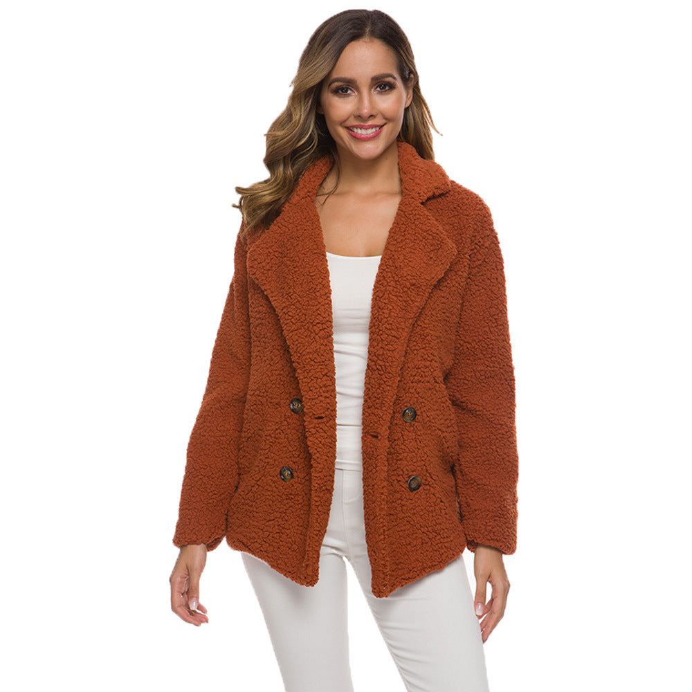 Women's Double Breasted Loose Lamb Wool Fluffy Sweaters