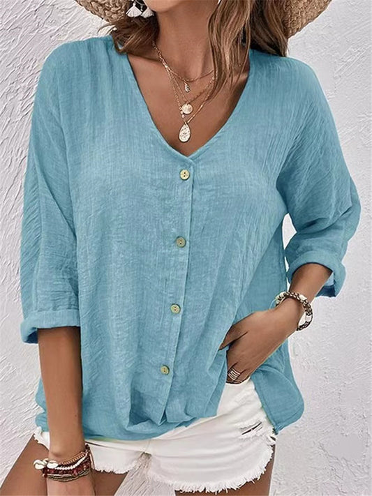 Women's Trendy Buttons Chiffon Long Sleeve Blouses