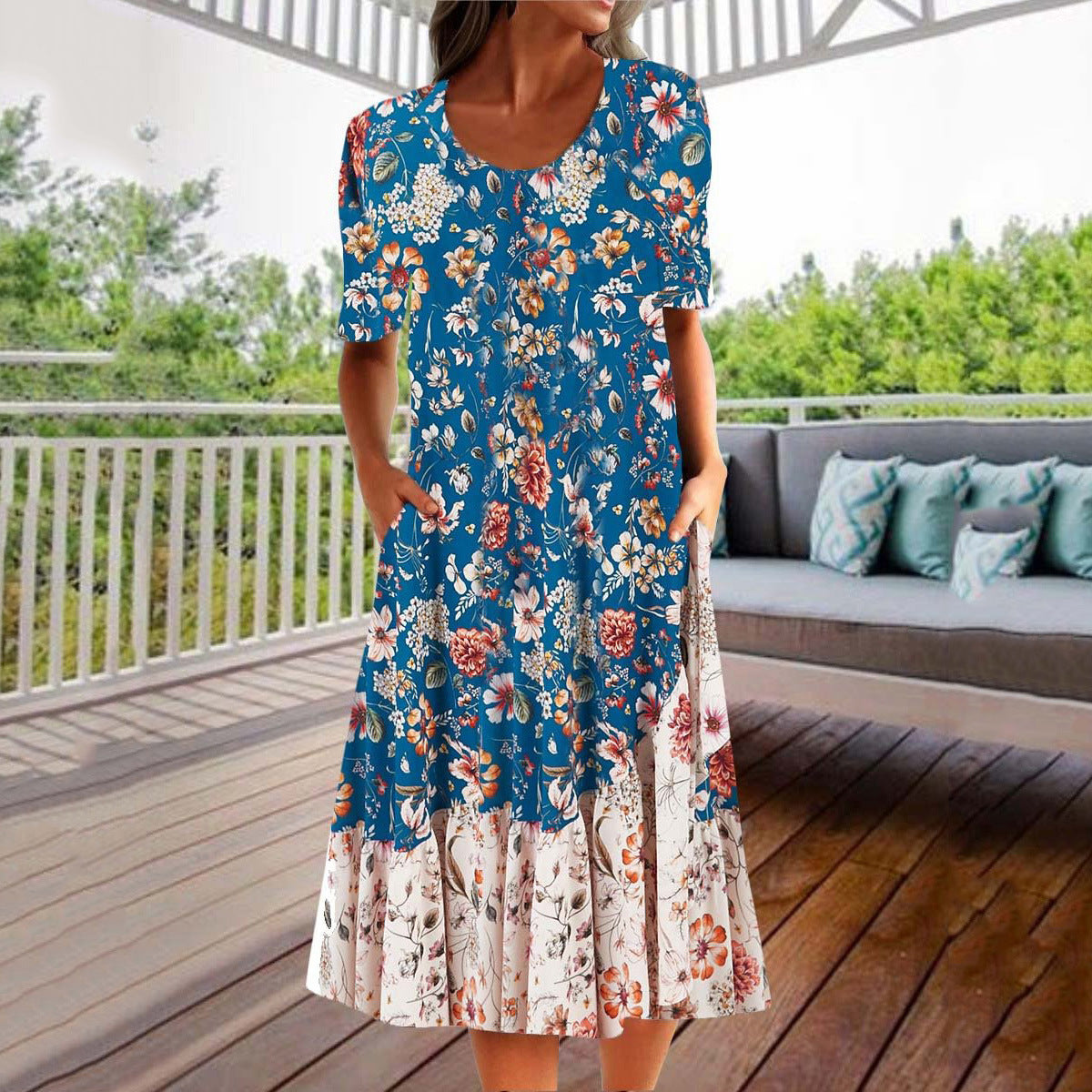 Women's Neck Printed Elegant Casual With Pockets Dresses