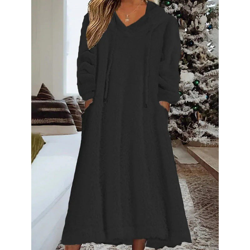 Loose Casual Fluff Hooded Long Sleeve Dresses