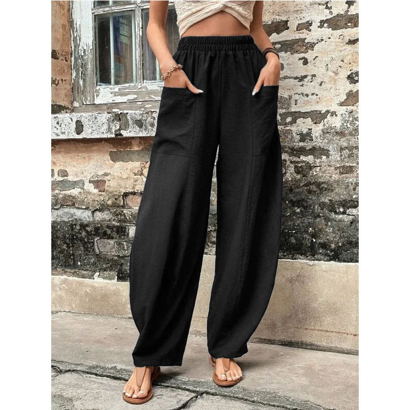 Women's Solid Color Pocket Trousers With An Pants