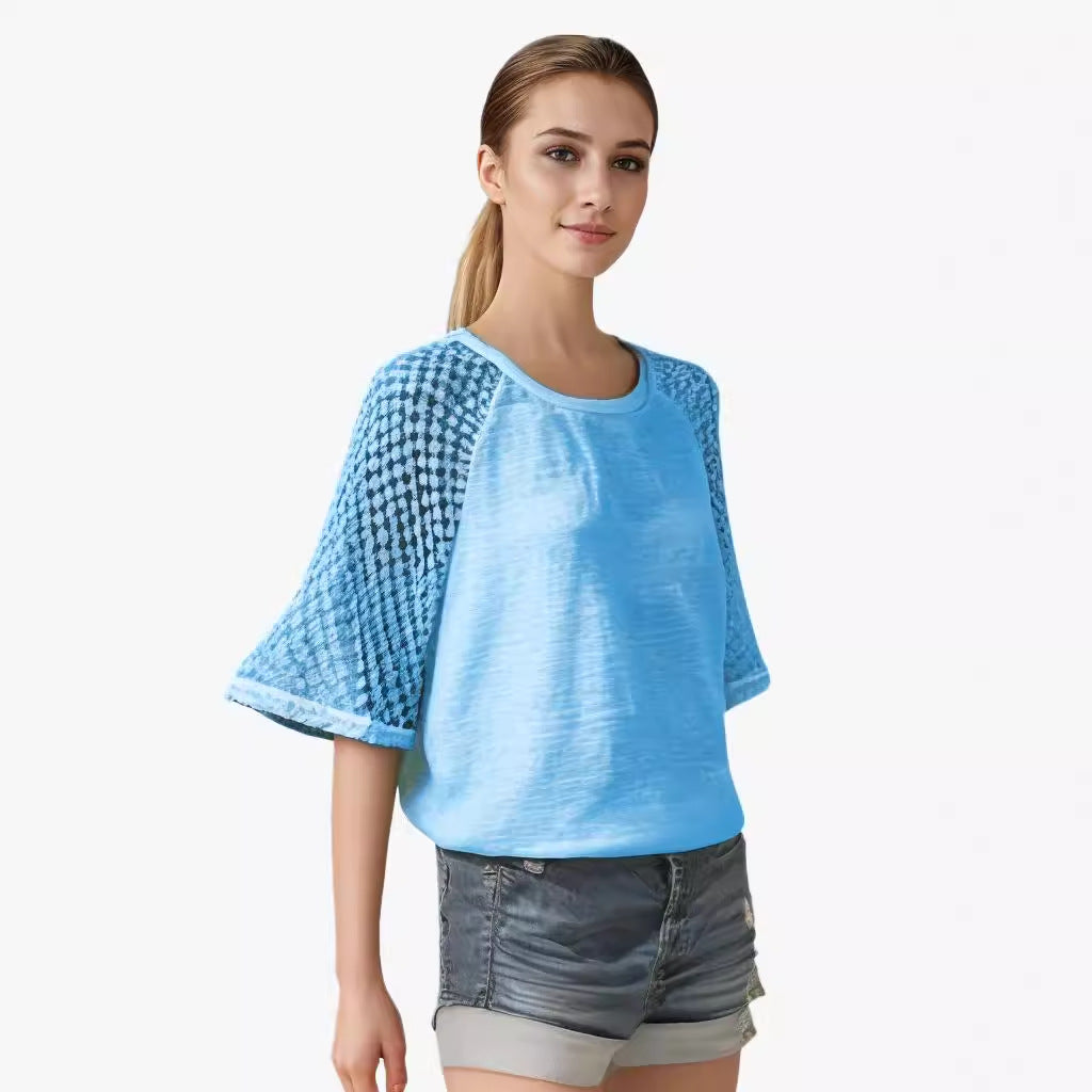 Women's Lace Patchwork Round Neck T-shirt Blouses