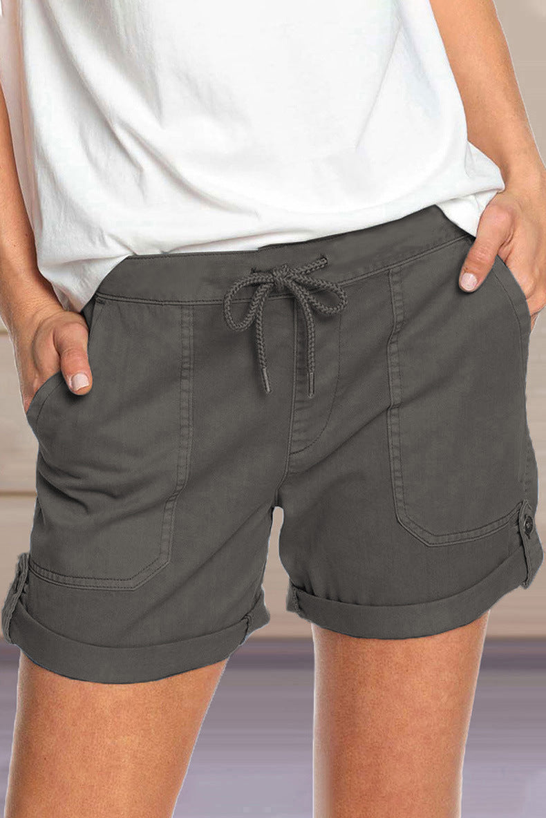 Einfarbige, gerade, lässige Shorts zum Schnüren für den Sommer für Damen