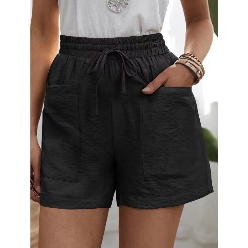 Damen Sommer Shorts mit lockerer Leinen-Freizeittasche und einfarbiger Hose